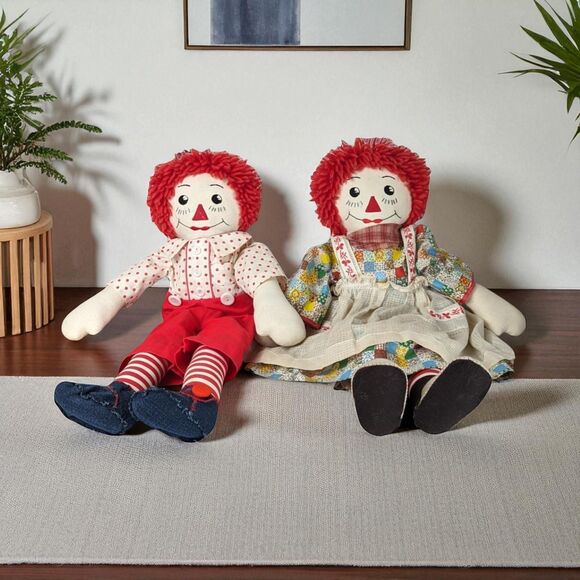 Vintage Handmade Raggedy Ann and Andy Dolls: 20 Inch Collectible Toys - Picture 1 of 10